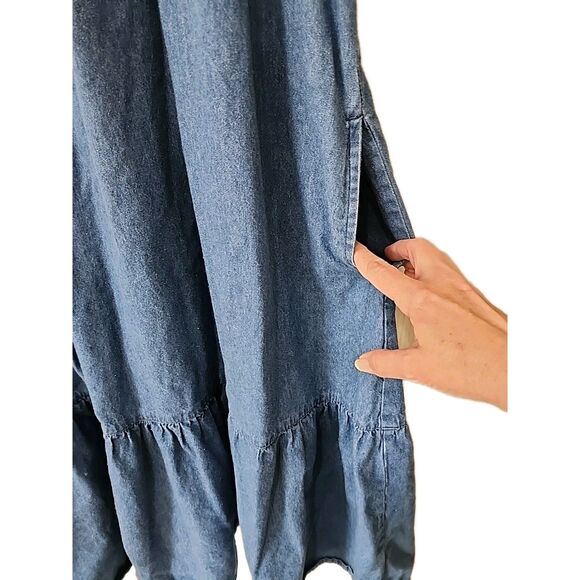 National Denim Jean Maxi Dress Women’s Plus Size 3X Floral Embroidery & Pockets - Picture 4 of 7